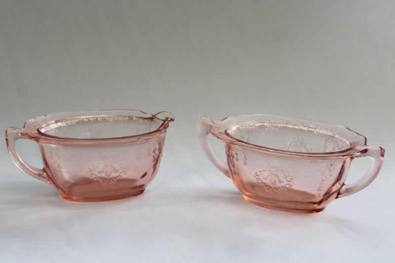 vintage pink depression glass Princess pattern cream & sugar set, 1930s Anchor Hocking