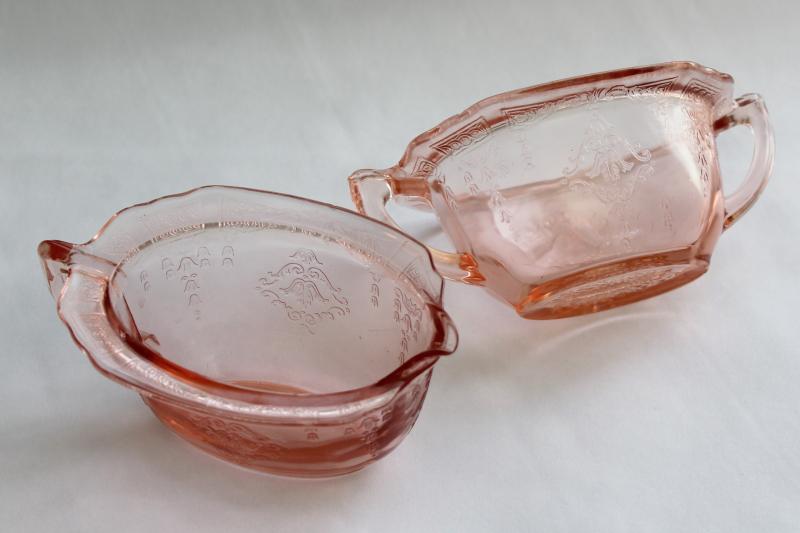 vintage pink depression glass Princess pattern cream & sugar set, 1930s Anchor Hocking