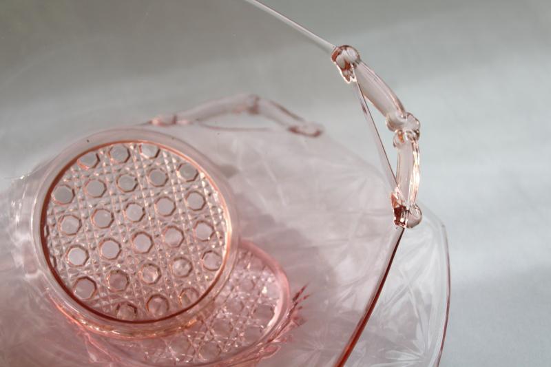 vintage pink depression glass bowl & underplate, Lancaster octagon Lana pattern