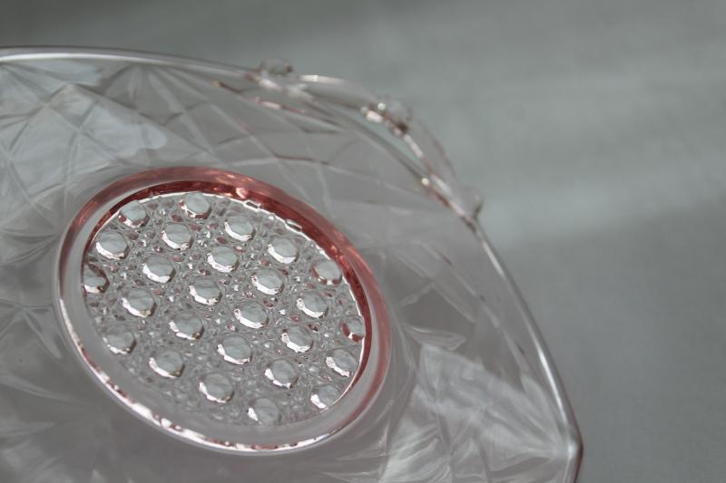 vintage pink depression glass bowl & underplate, Lancaster octagon Lana pattern