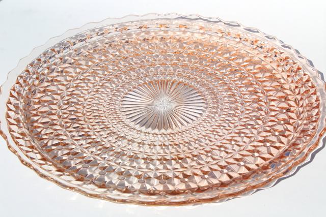 vintage pink depression glass cake plate, Holiday buttons & bows large round tray