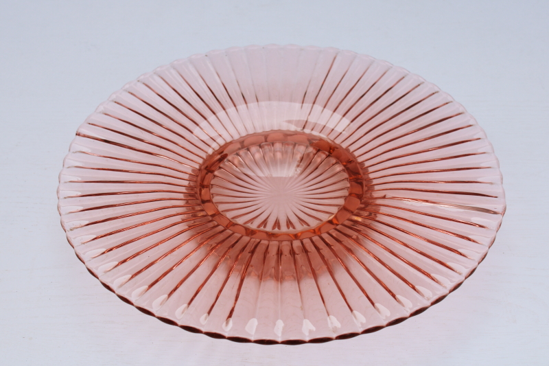 vintage pink depression glass cake stand, Anchor Hocking bubble pattern fluted ribbed plate