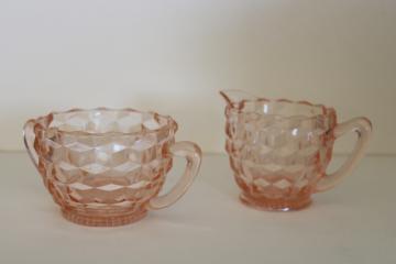 vintage pink depression glass cream pitcher & sugar bowl set, Jeannette cube pattern