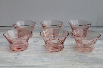 vintage pink depression glass custard cups, set of tiny dessert dishes w/ etched flowers