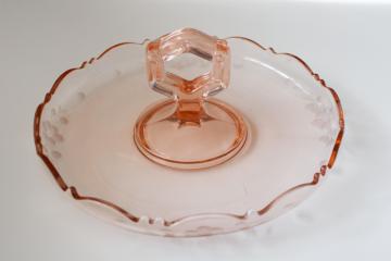 vintage pink depression glass dish w/ center handle, serving tray, small plate for candy