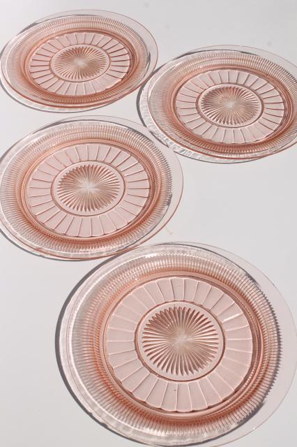 vintage pink depression glass dishes, Anchor Hocking Coronation / Queen Mary ribbed glass