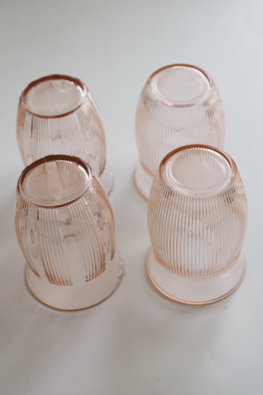 vintage pink depression glass drinking glasses, 1930s Hazel Atlas table tumblers ribbed pattern