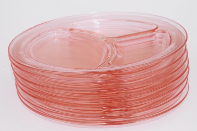 vintage pink depression glass grill plates, divided section plate heavy restaurant ware