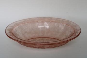 vintage pink depression glass oval bowl, Jeannette glass poinsettia floral pattern