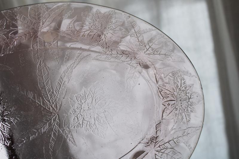 vintage pink depression glass poinsettia floral Jeannette glass platter or tray