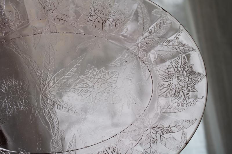 vintage pink depression glass poinsettia floral Jeannette glass platter or tray