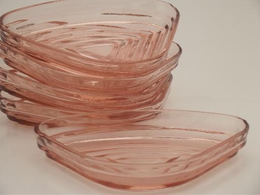 vintage pink depression  glass relish dishes, Manhattan Anchor Hocking