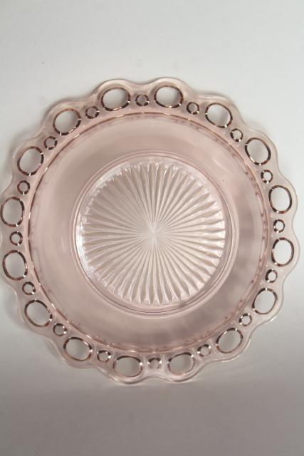 vintage pink depression glass salad serving bowl, Anchor Hocking Old Colony open lace edge