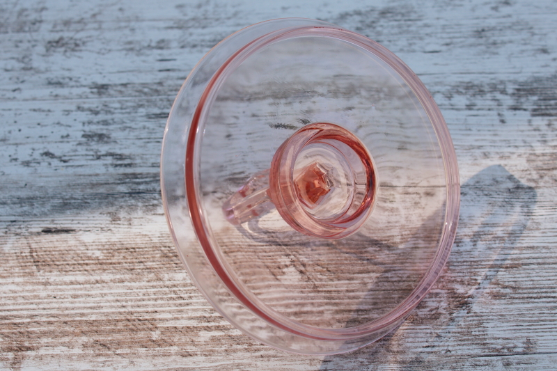 vintage pink depression glass, small tray or bonbon w/ heart shape center handle, trinket dish