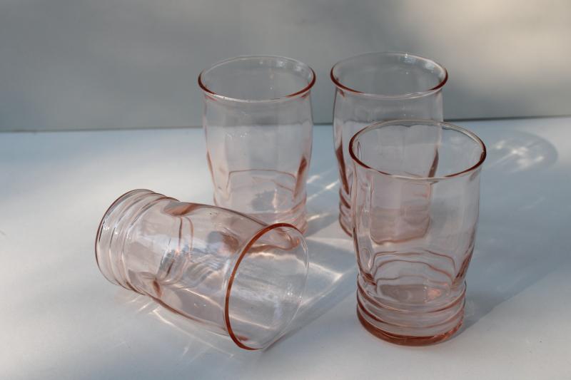 Vintage Pink Depression Glass Tumblers Macbeth Evans Rib Panel Optic Banded Ring Pattern