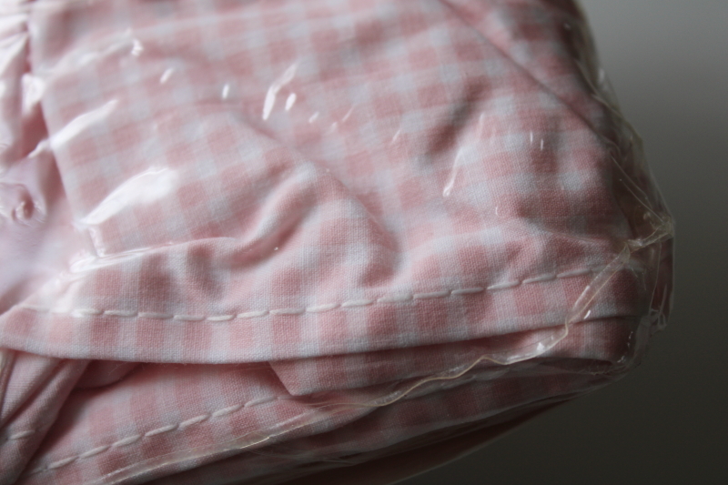 vintage pink gingham ruffled pillowcases pair, crisp cotton blend