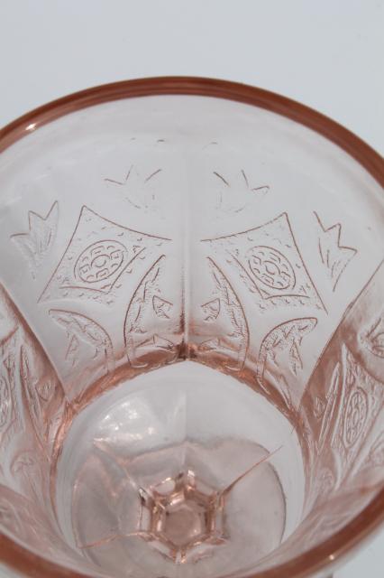 vintage pink glass water glasses, Recollection reproduction depression glass goblets