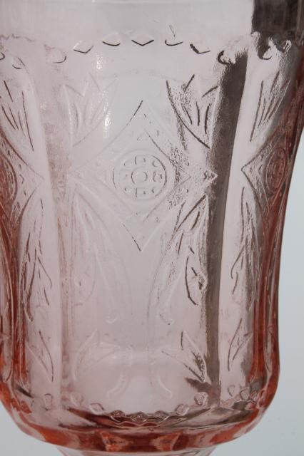 vintage pink glass water glasses, Recollection reproduction depression glass goblets 
