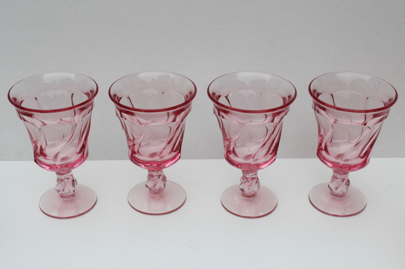 vintage pink glass wine / water glasses, Fostoria Jamestown goblets set of 4