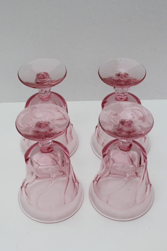 vintage pink glass wine / water glasses, Fostoria Jamestown goblets set of 4