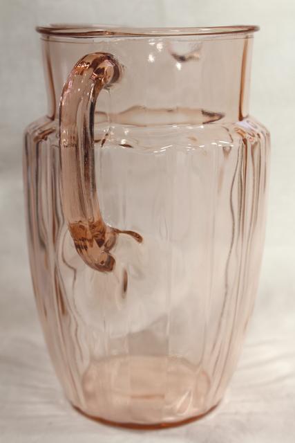 vintage pink lemonade pitcher, panel optic pattern depression glass, blush pink glassware