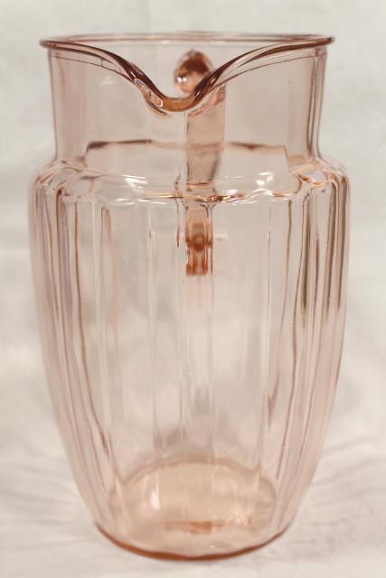 vintage pink lemonade pitcher, panel optic pattern depression glass, blush pink glassware