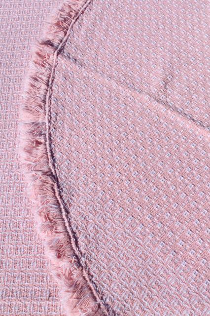 vintage pink & white heavy cotton weave handwoven homespun type tablecloth, placemats & napkins