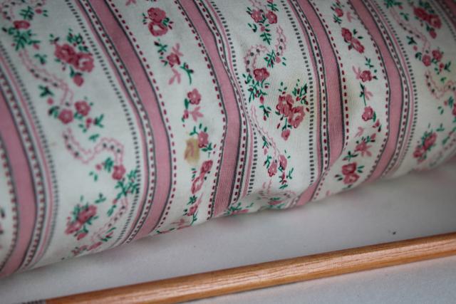 vintage pink & white print floral striped cotton ticking pillow w/ original label