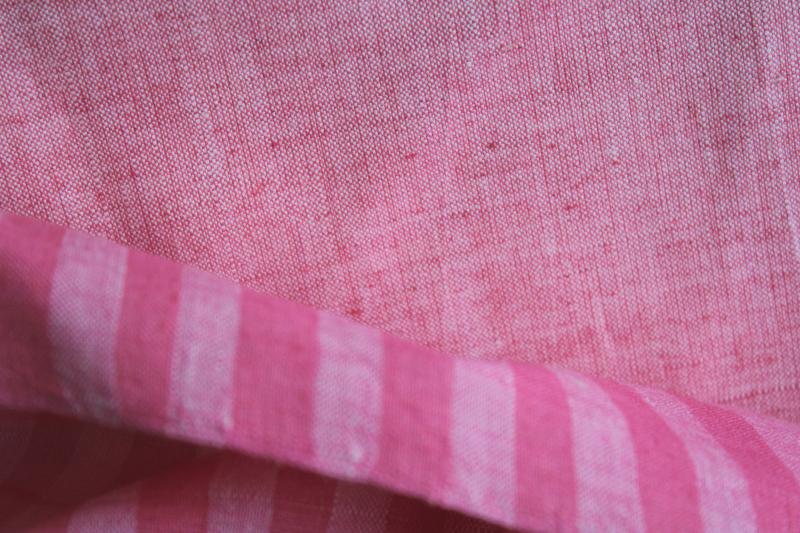 vintage pink & white woven plaid cotton fabric for retro kitchen linens or tablecloth