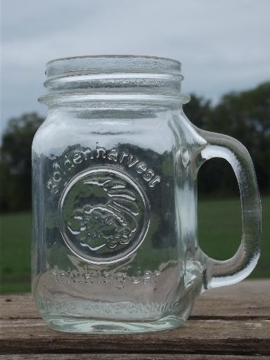 vintage pint canning jar mugs, Golden Harvest jelly glasses w/ handles