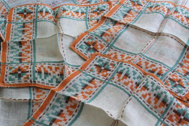 vintage placemats & napkins set, rustic woven linen in Santa Fe style southwest colors