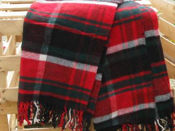 vintage plaid wool stadium throw / camp blanket, for picnic or camping