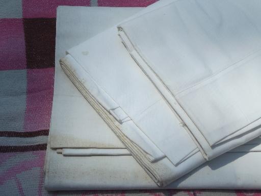 vintage plain white cotton flat bed sheets, new w/ original labels