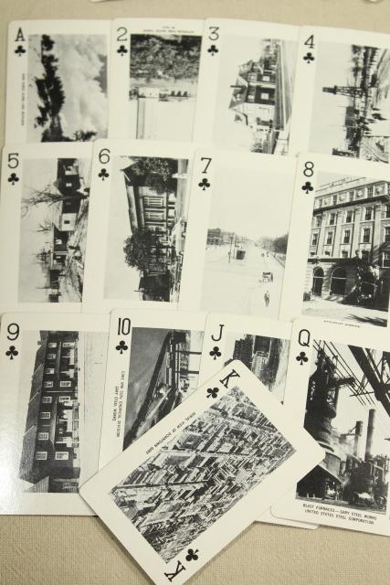 vintage playing cards, Gary Indiana 1906 1956 history architecture landmarks black & white photos