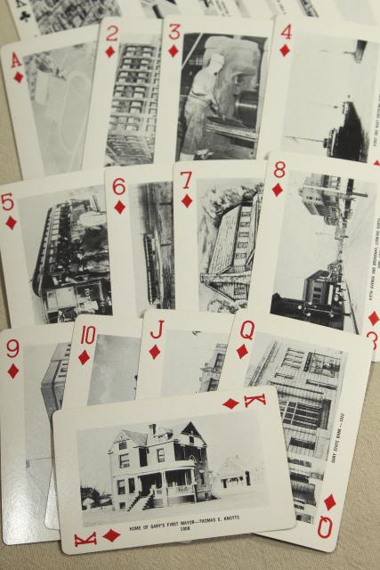 vintage playing cards, Gary Indiana 1906 1956 history architecture landmarks black & white photos