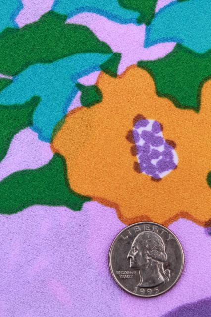vintage poly crepe fabric w/ 60s psychedelic flower print, retro polyester!