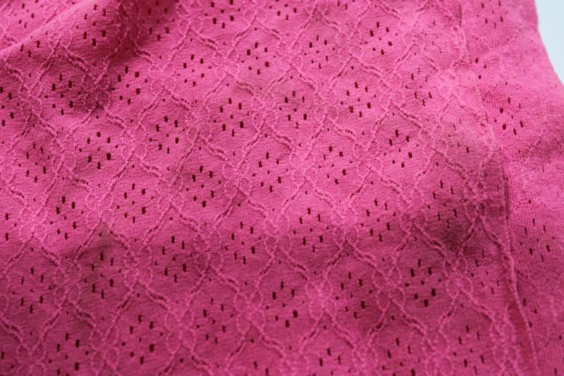 vintage poly nylon stretch lace fabric, pointelle knit spandex, 80s retro pink