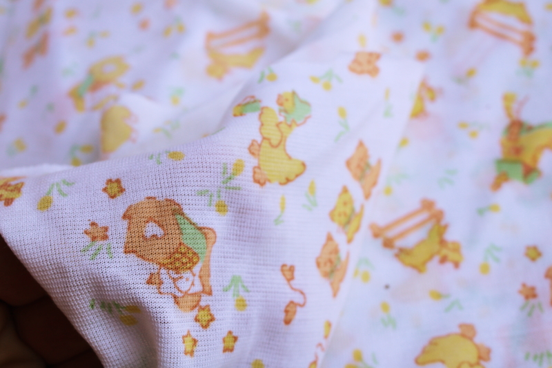 vintage poly tricot fabric w/ baby nursery rhymes print soft  light nice for doll clothes