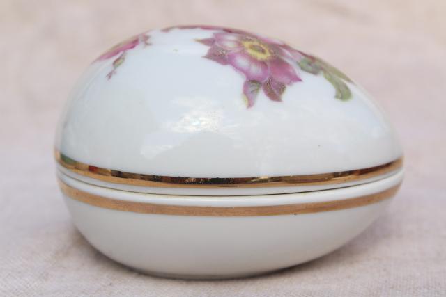 vintage porcelain egg shaped trinket boxes, collection of Easter eggs w/ painted flowers
