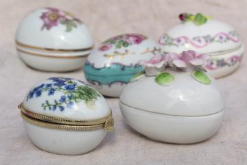 vintage porcelain egg shaped trinket boxes, collection of Easter eggs w/ painted flowers