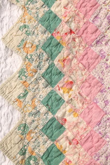 vintage postage stamp quilt, pieced tiny blocks patchwork old cotton print fabric all colors!