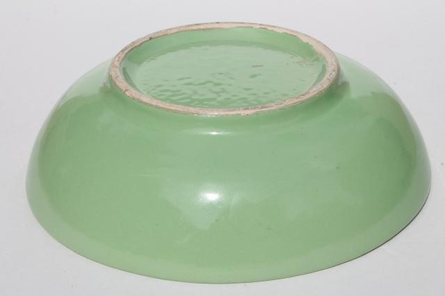 vintage pottery mixing bowl or large salad bowl, retro 1950s mint green color