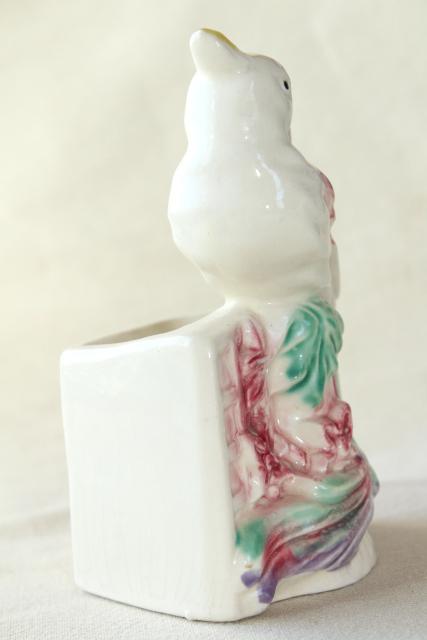 vintage pottery planter or wall pocket vase, little parrot long tailed bird