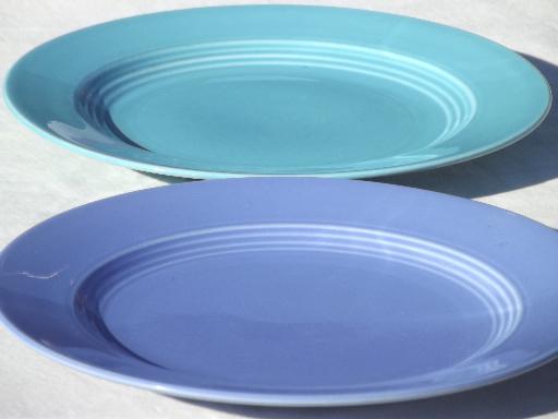 vintage pottery plates in pretty pastels, shabby cottage kitchen dishes