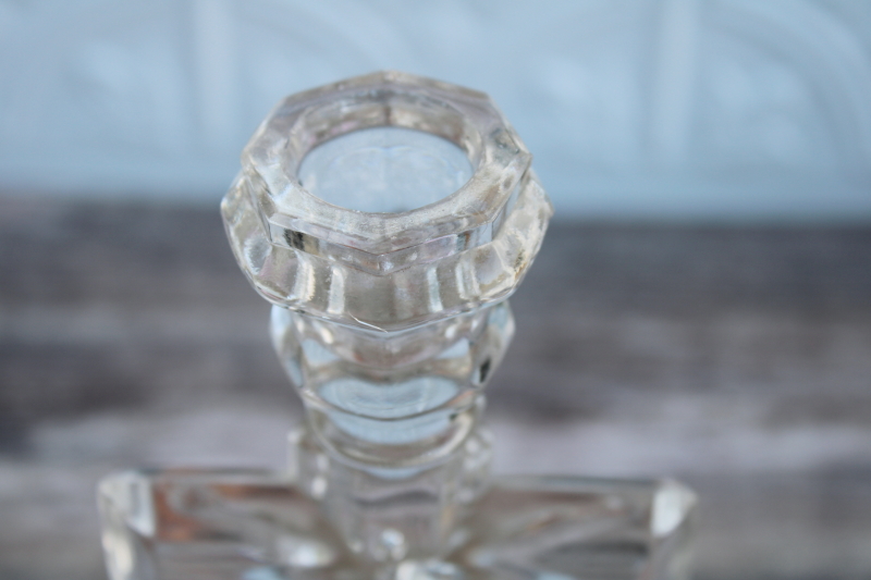 vintage pressed glass Crucifix cross candlestick, tall candle holder for altar or shrine