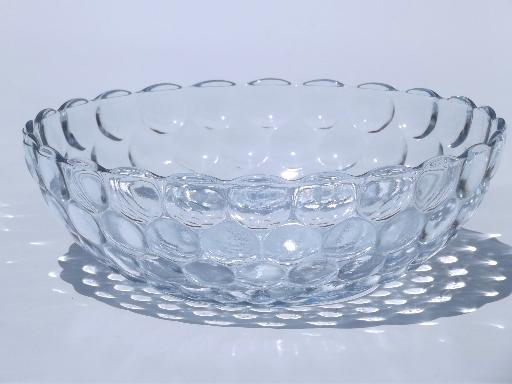 vintage pressed glass berry bowls set, blue bubble pattern depression glass