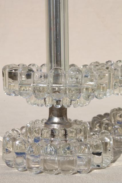 vintage pressed glass boudoir lamps, 50s hollywood regency vanity lamp set