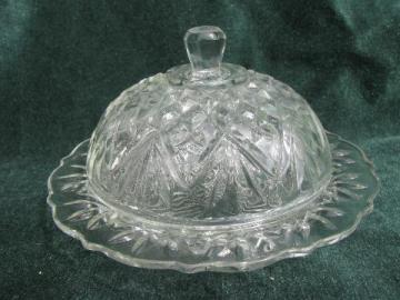 vintage pressed glass butter / cheese dish, dome cover w/ round plate