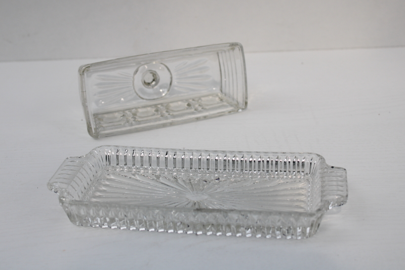vintage pressed glass butter dish, Federal glass Windsor pattern butter plate cover dome