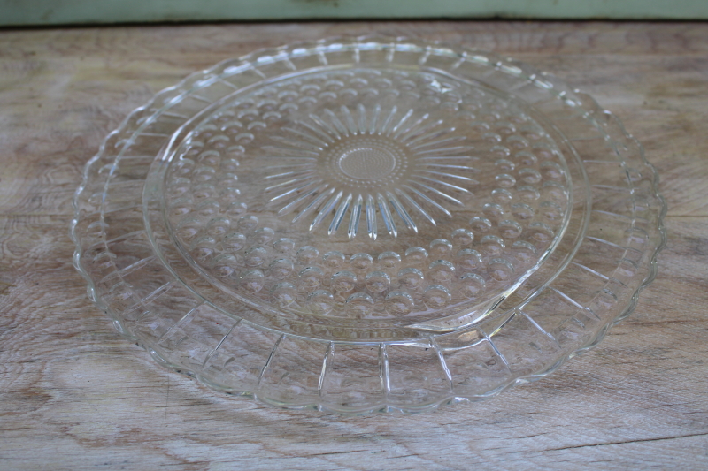 vintage pressed glass cake plate, bubble pattern Federal glass plate for cake cover